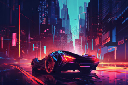 车漆面未来派赛车在城市中平面插图插画