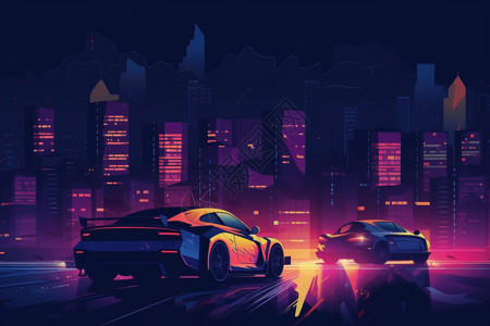 城市夜间赛车比赛插图图片