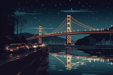 夜晚城市的桥梁景观图片