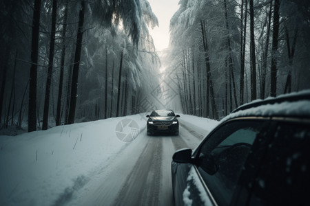 跑车在雪地行驶图图片