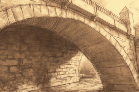 石拱桥特写插画图片