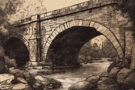 石拱桥特写素描背景图片