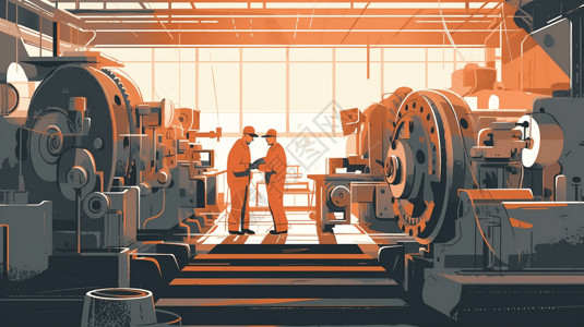 职责素材工厂对机械执行维修的工人插画