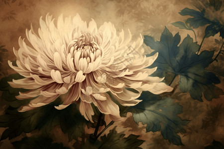 传统绘画菊花插图背景图片