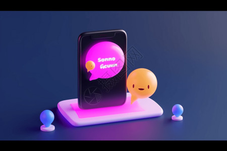 小青蛙聊天气泡3d渲染智能手机设计图片