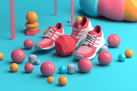 跑鞋的3d渲染模型图片