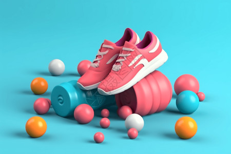 一双彩色护袖跑鞋的3d图设计图片
