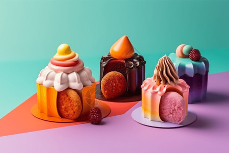 3D的彩色小蛋糕背景图片