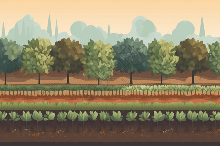 树木和农作物共同生长的插图高清图片