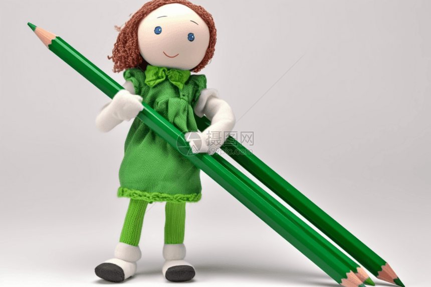 绿色铅笔布娃娃图片