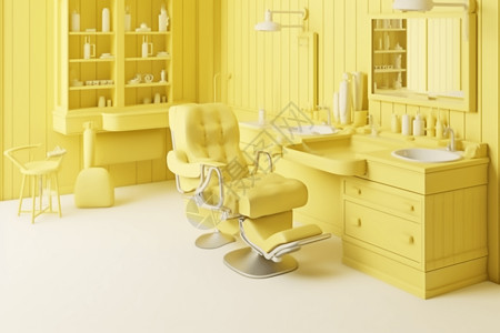 理发师室内设计3d渲染背景图片