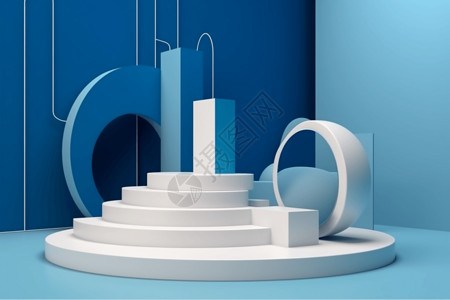 3D广告3d渲染抽象蓝色背景产品展示广告背景