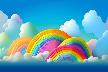 云彩中的彩虹彩色彩虹云彩背景设计图片