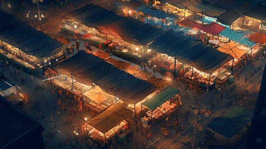 街夜景繁华的农贸市场插画