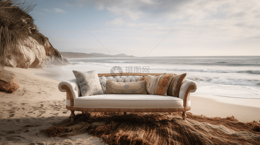 海滩下的欧式沙发图片