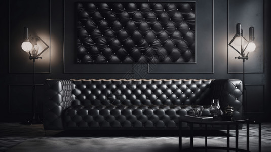 沙发面料光滑的黑色皮革沙发设计图片