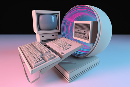 3d模型复古电脑渲染图背景图片