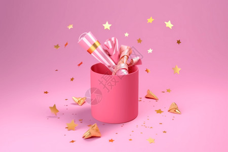 礼品3D礼品纸屑粉色背景3d渲染插图背景