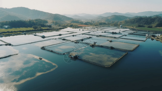 现代化淡水鱼养殖场高清图片