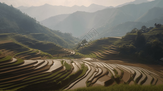 梯田的风景背景图片