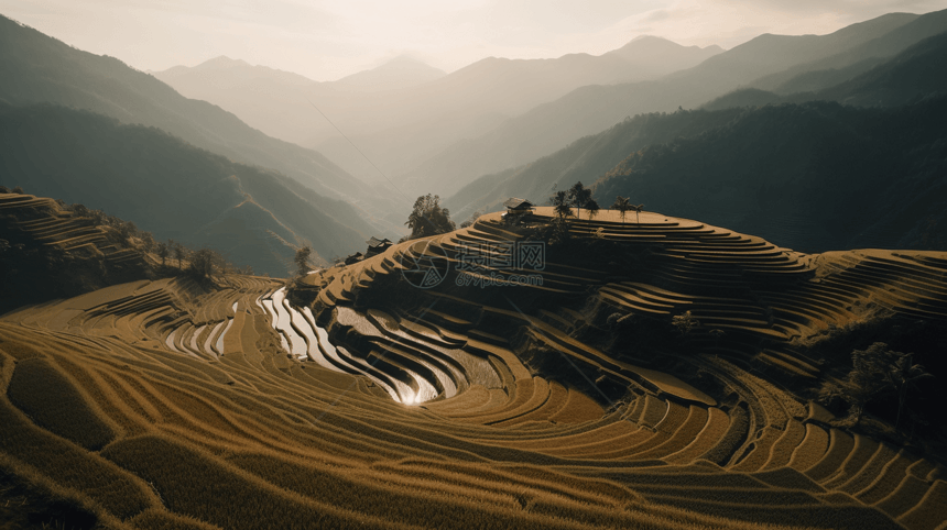 耕种梯田图片