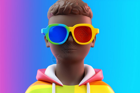 街头嘻哈带彩虹太阳镜的3d插图人物插画