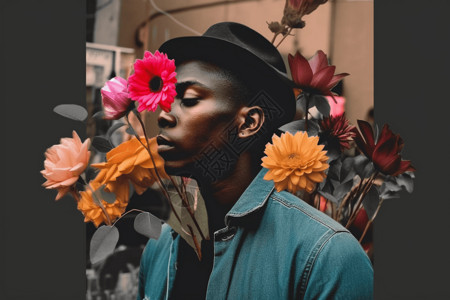 花与黑人背景图片