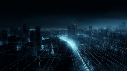 淡蓝色线条昏暗的未来派城市景观设计图片