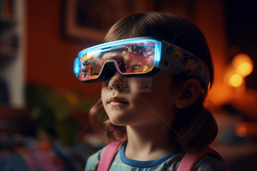 带AR眼镜探索世界的儿童图片