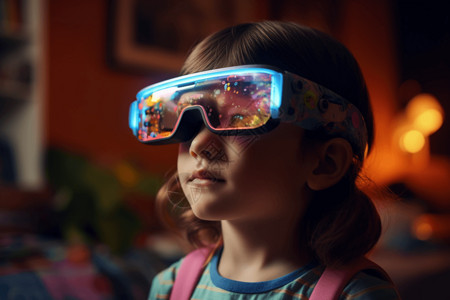 小孩探索世界带AR眼镜探索世界的儿童背景