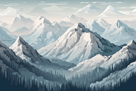 像素艺术雪山景观插画图片