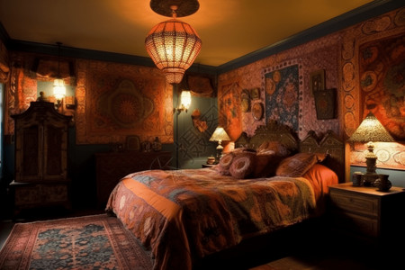 异国情调的花波西米亚风格的卧室设计图片