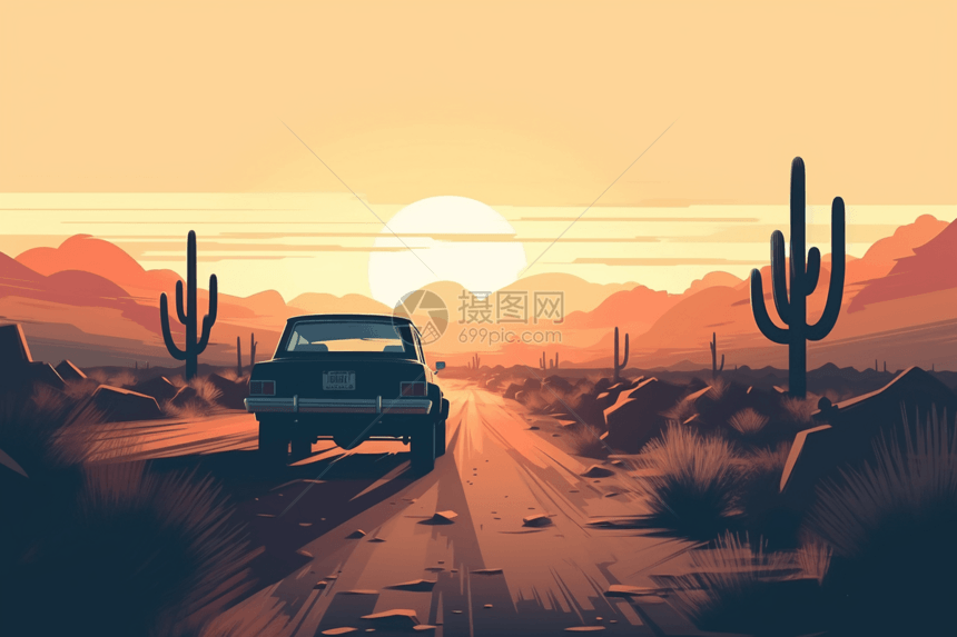 汽车穿越沙漠道路图片