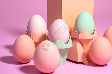 紫色鸡蛋果粉色背景下的各色鸡蛋设计图片