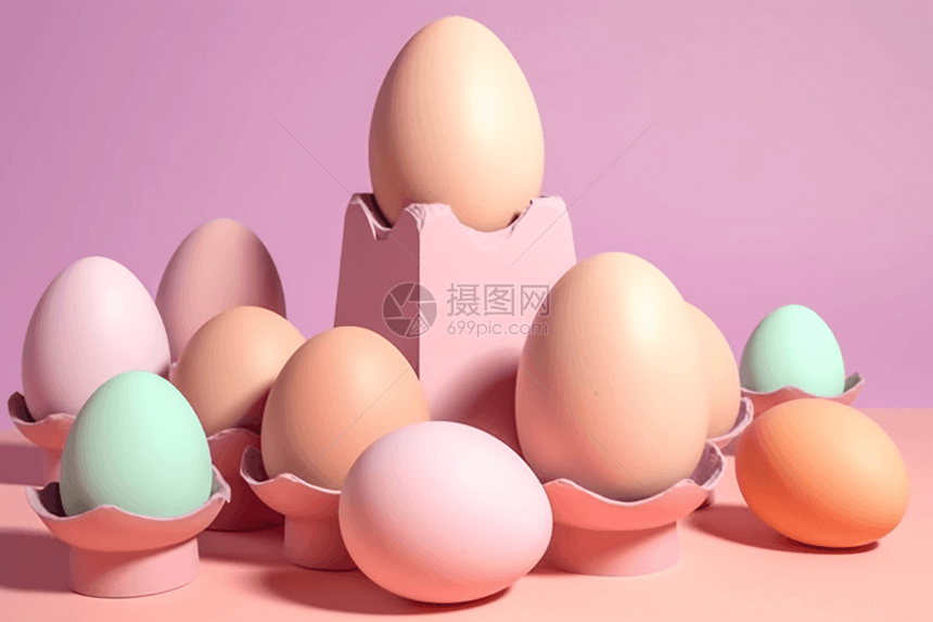 粉色背景下的各色鸡蛋图片