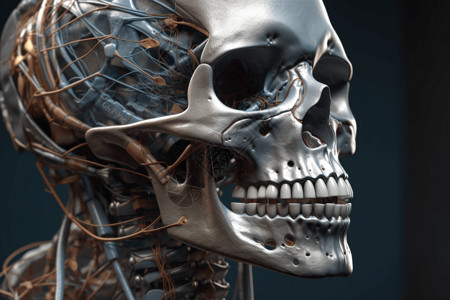 下巴特写3D金属颅骨设计图片