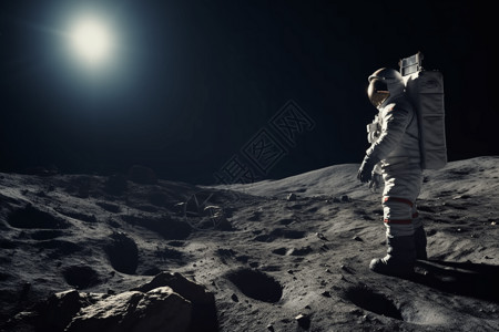月球陨石坑宇航员探索月球表面设计图片