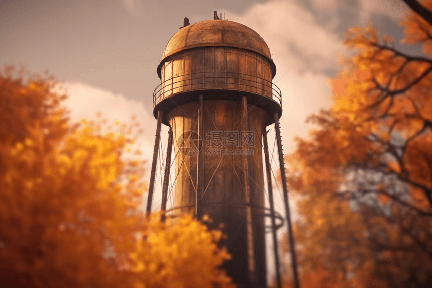 秋天的水塔渲染图图片