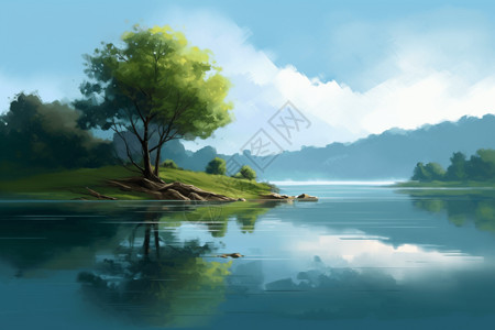 湖景插图背景图片
