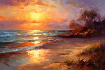 海滩日落背景图片