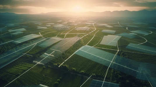 灌溉田地太阳能电池板的农田设计图片