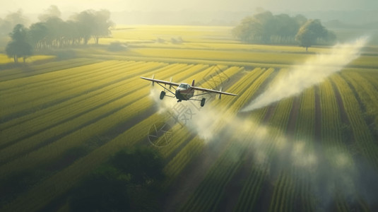 空中农作物除尘技术的绘画高清图片