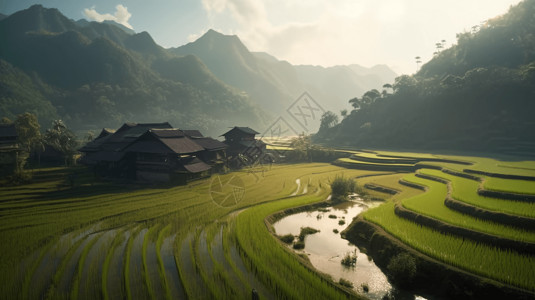 山区稻田的美丽风景图片