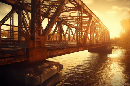 复古滤镜钢桥夕阳图背景