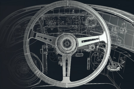 设计线描素材汽车方向盘拆卸透视图设计图片