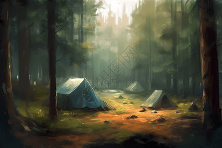 森林露营场景插画背景图片