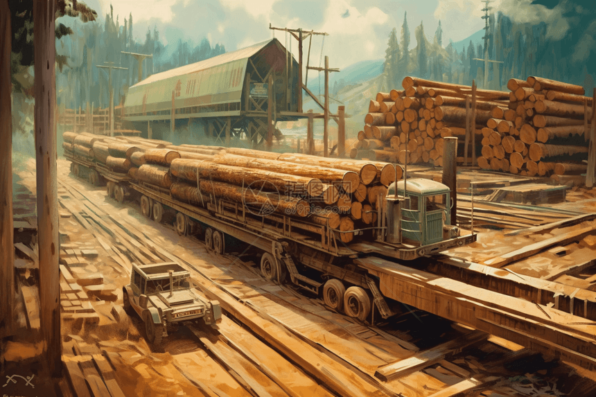 木材行业供应链的绘画图片