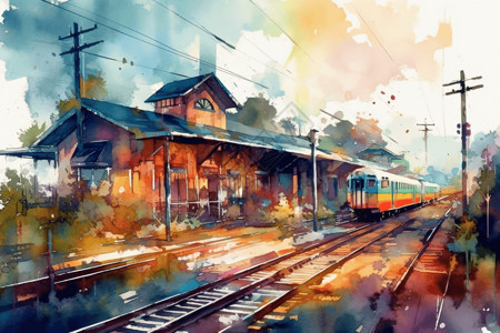 火车站的插图背景图片