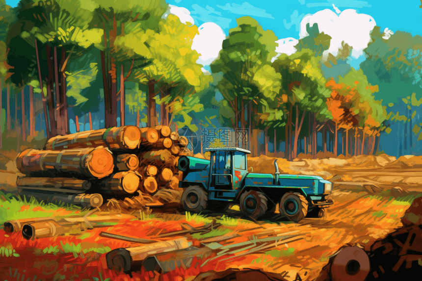 木材采伐的插画图片