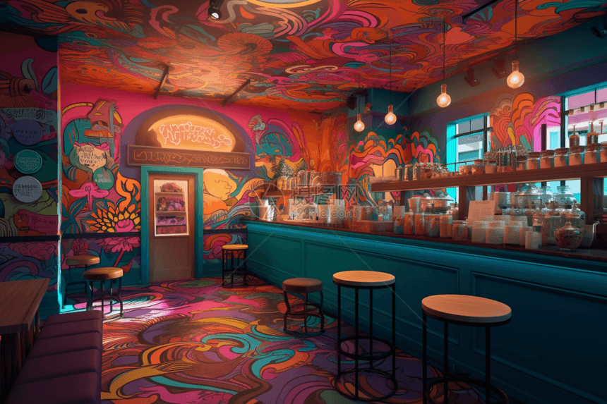 色彩缤纷咖啡屋的插图图片